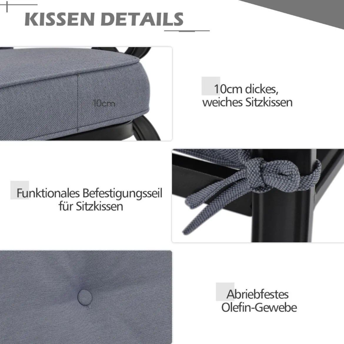 2-Sitzer Gartenbank mit Couchtisch Sitzbank mit Kissen Grau & Schwarz