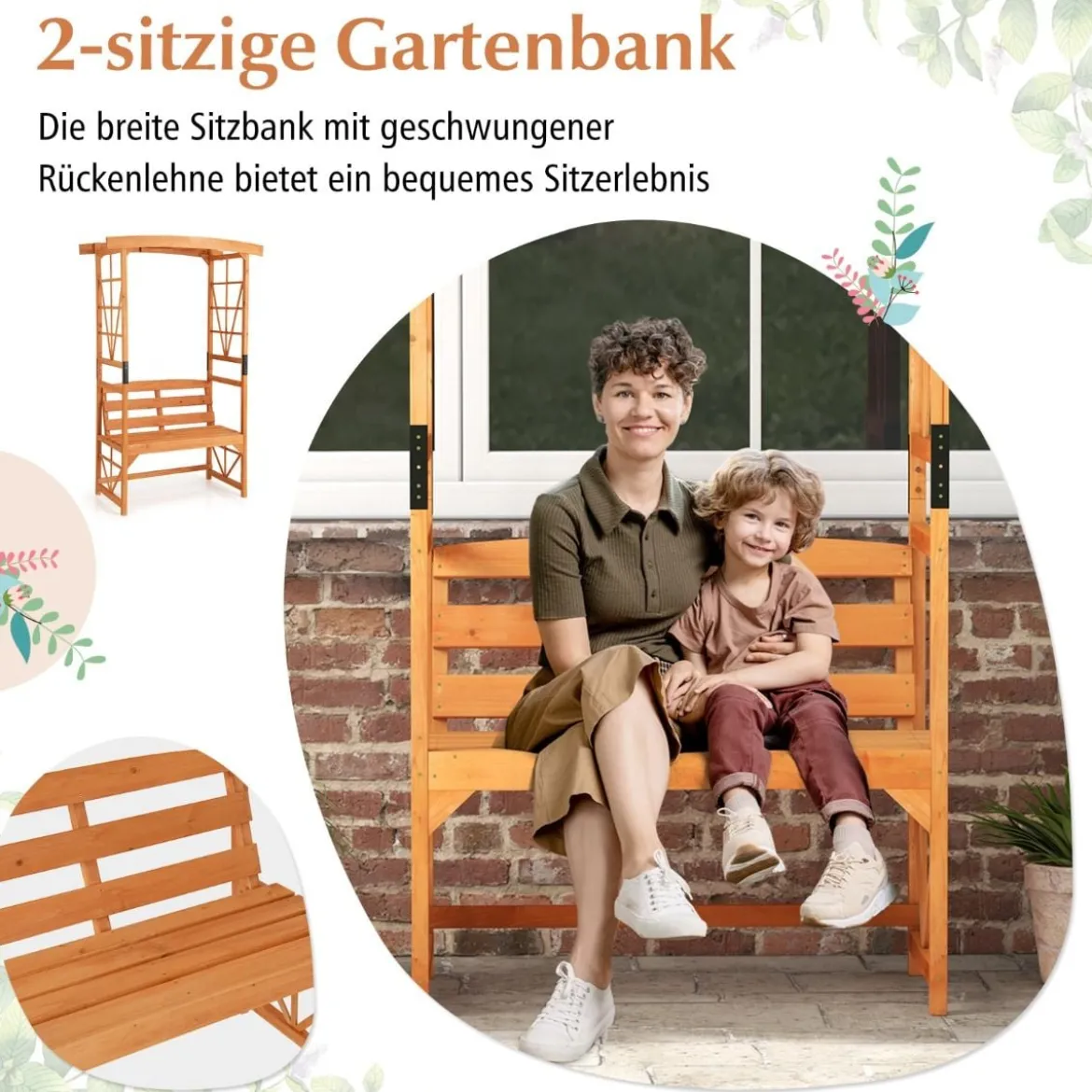 2-Sitzer Gartenbank mit Rankhilfe Rosenbogen Gartenbogen Torbogen für Kletterpflanzen