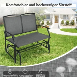 2-Sitzer Gartenbank mit Schaukelmechanismus & robustem Metallrahmen & atmungsaktivem Sitzstoff Grau