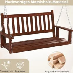 3-Sitzer Hängebank aus Massivholz Hollywoodschaukel bis 360 kg Belastbar Braun