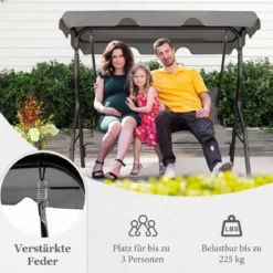 3-Sitzer Hollywoodschaukel mit verstellbarem Dach Gartenschaukel Schaukelbank für Garten