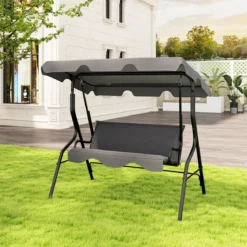 3-Sitzer Hollywoodschaukel mit verstellbarem Dach Gartenschaukel Schaukelbank für Garten