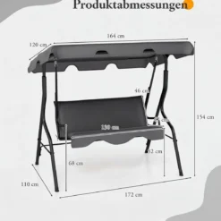3-Sitzer Hollywoodschaukel mit verstellbarem Dach Gartenschaukel Schaukelbank für Garten