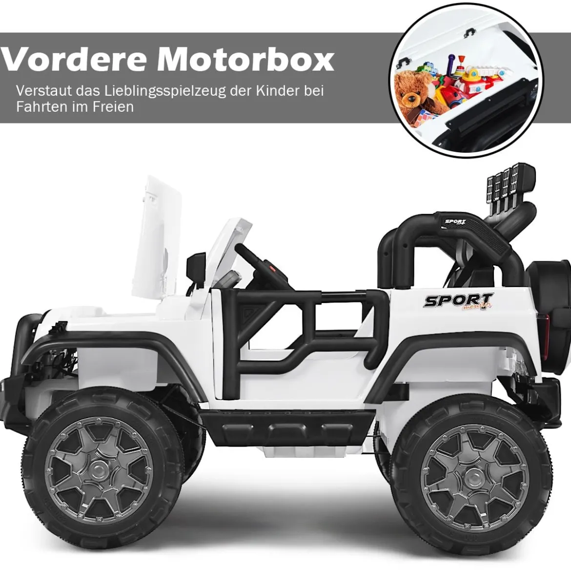 2 Sitzer Kinderauto mit Fernbedienung 3 Gang Elektroauto 123 x 80 x 80 cm Weiß