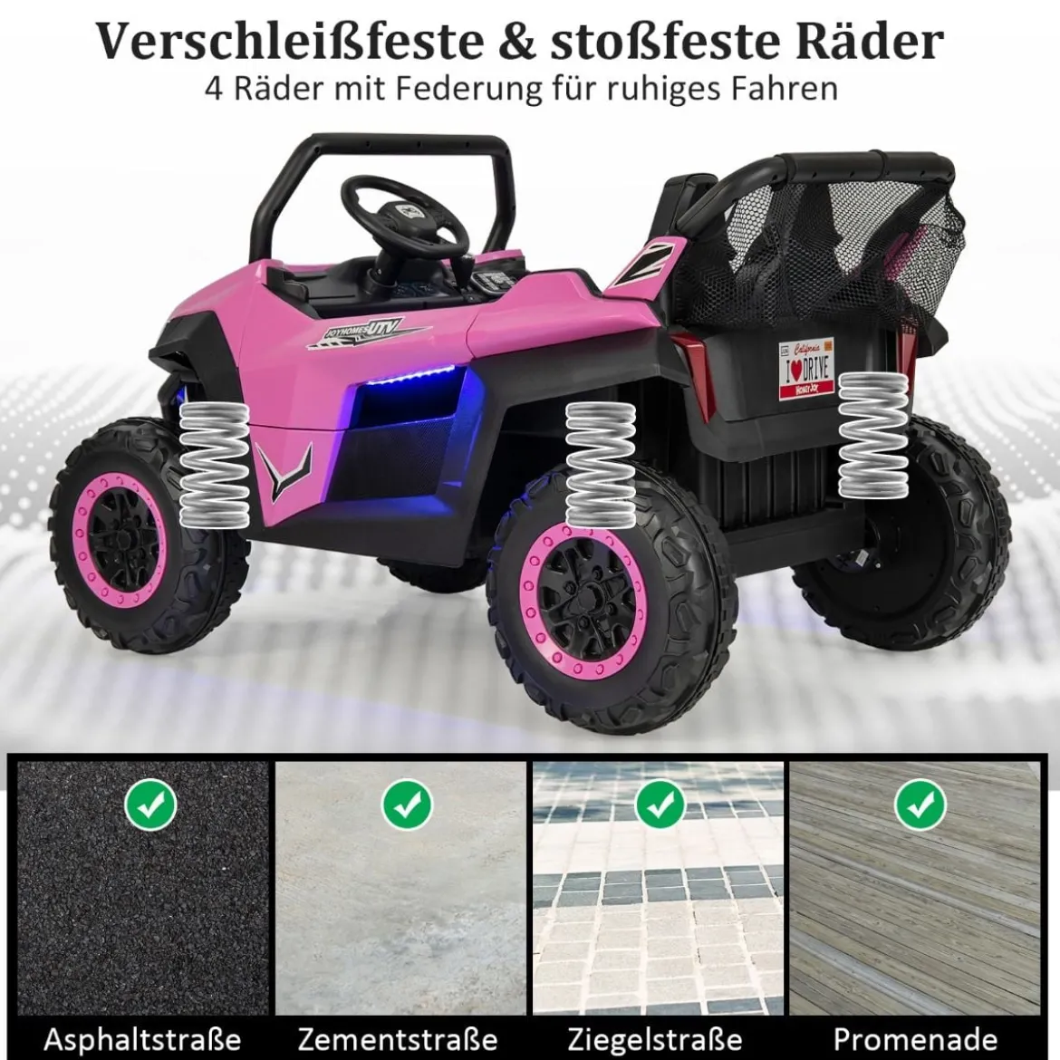 2 Sitzer Kinderauto mit 2,4G Fernbedienung 12V Kinder UTV mit Musik und Scheinwerfer 118 x 74 x 71 cm