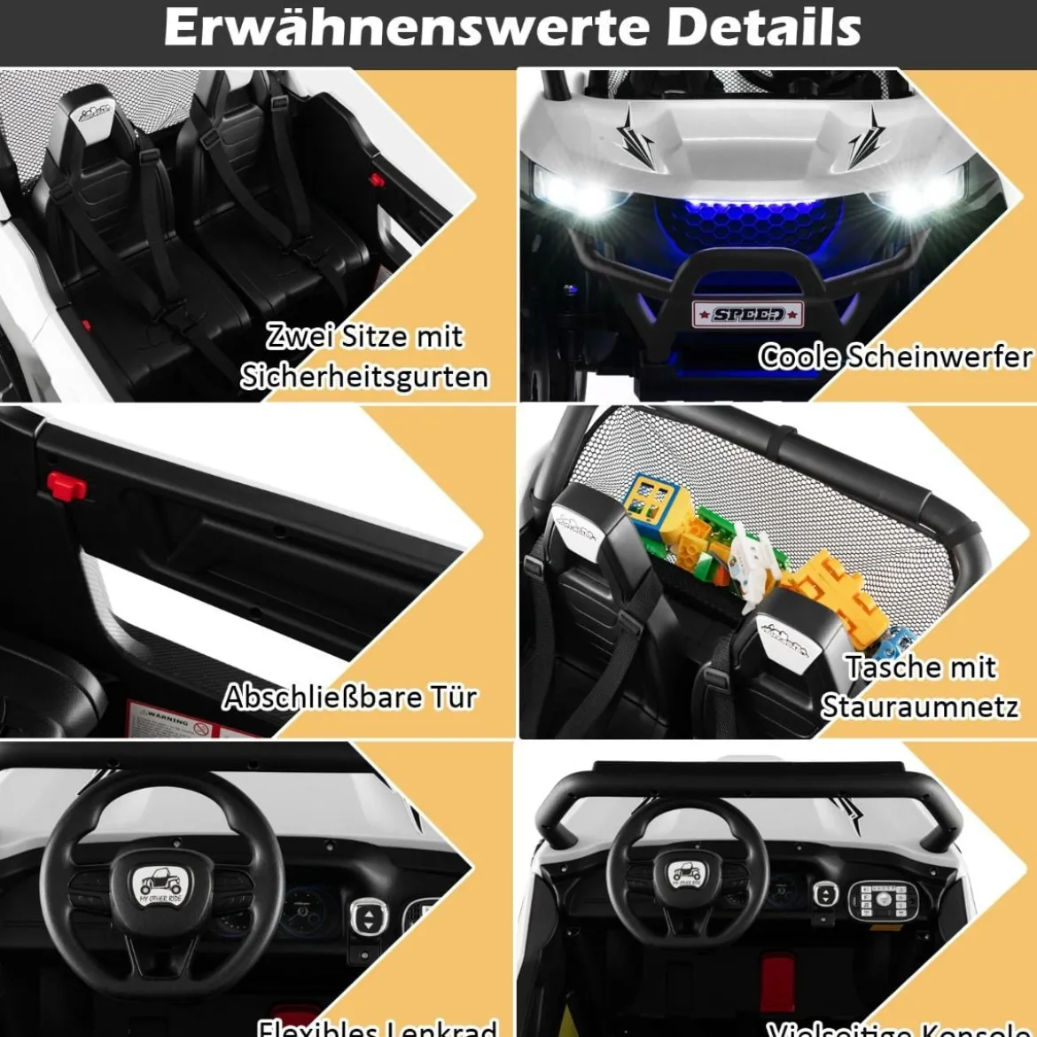 2 Sitzer Kinderauto mit 2,4G Fernbedienung 12V Kinder UTV mit Musik und Scheinwerfer 118 x 74 x 71 cm
