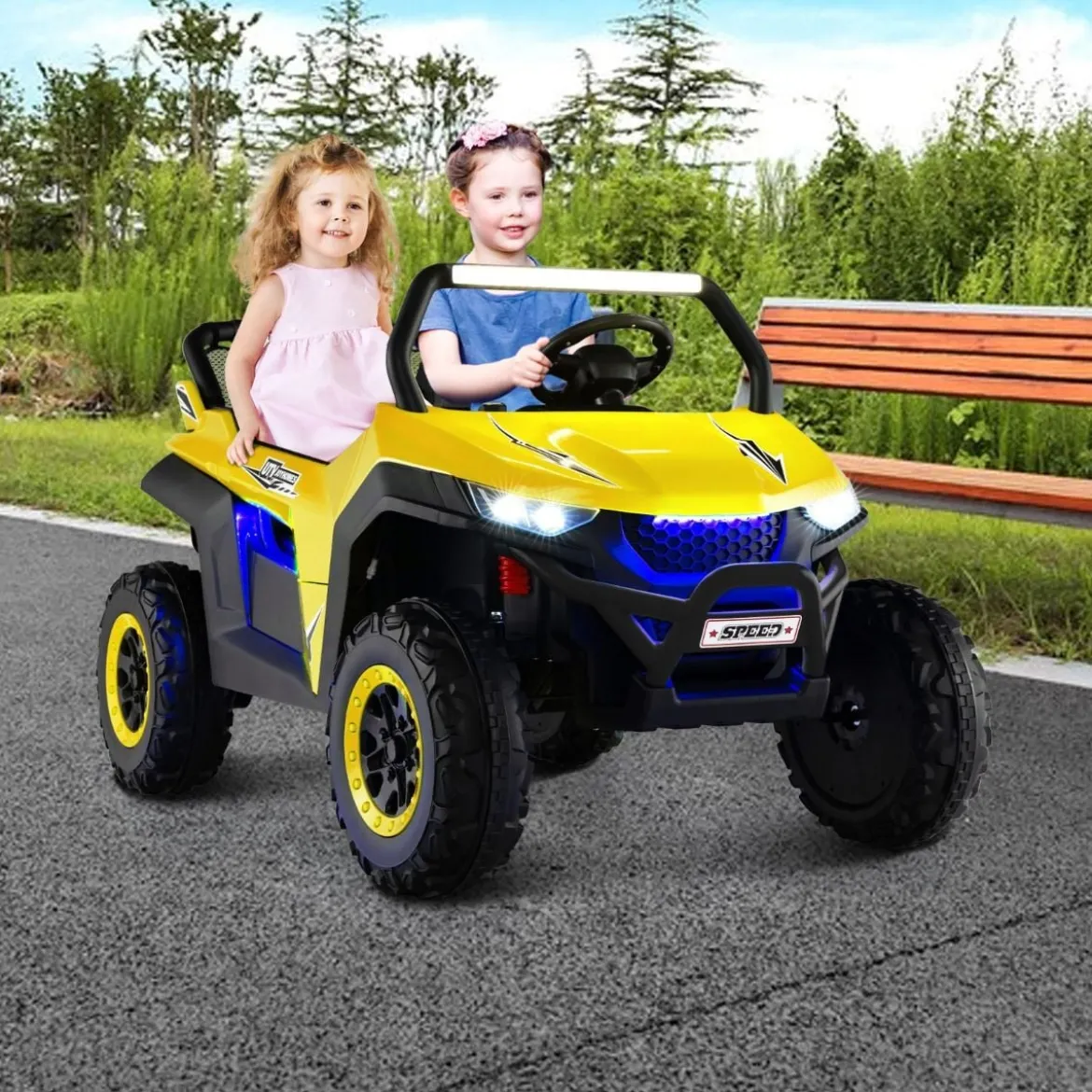 2 Sitzer Kinderauto mit 2,4G Fernbedienung 12V Kinder UTV mit Musik und Scheinwerfer 118 x 74 x 71 cm
