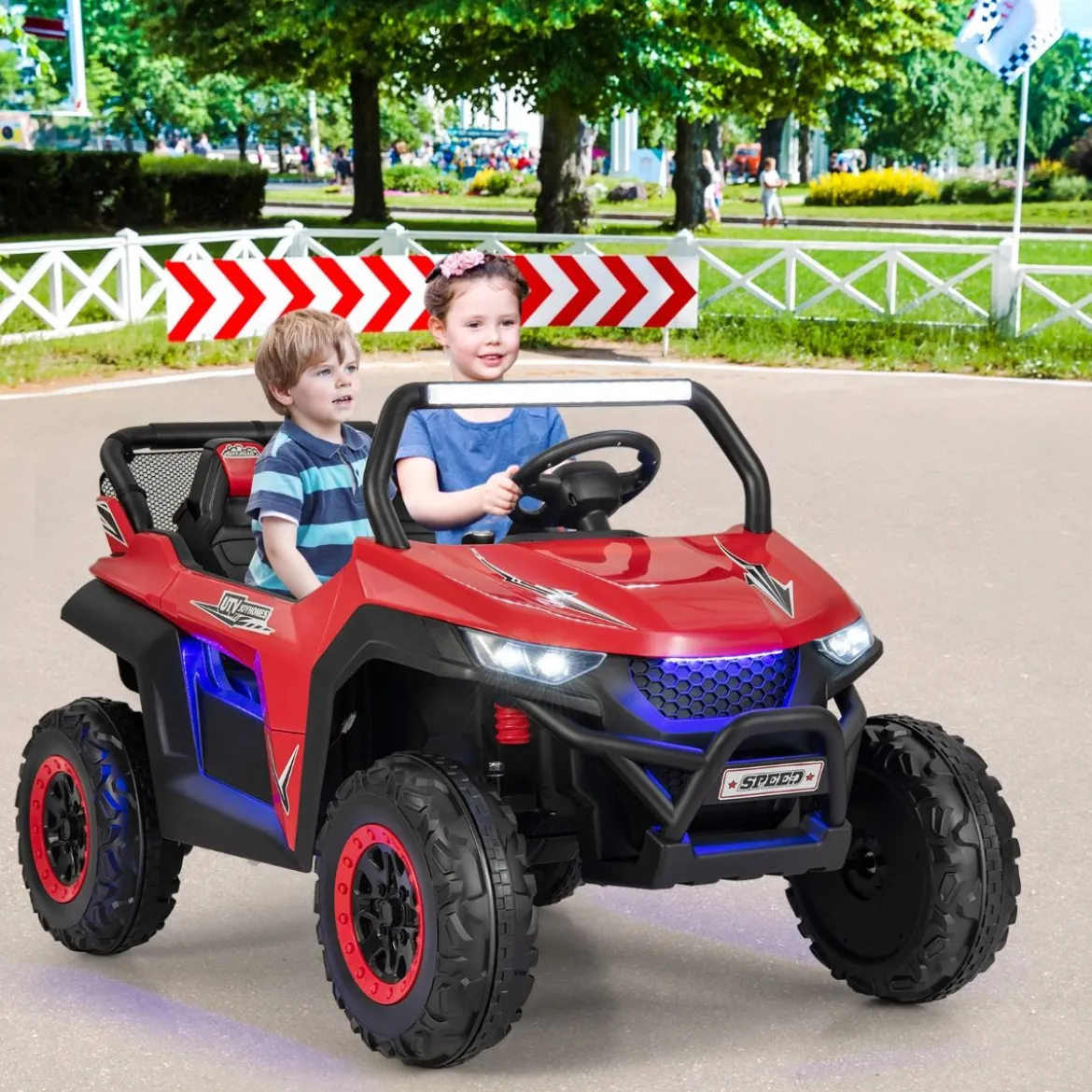 2 Sitzer Kinderauto mit 2,4G Fernbedienung 12V Kinder UTV mit Musik und Scheinwerfer 118 x 74 x 71 cm