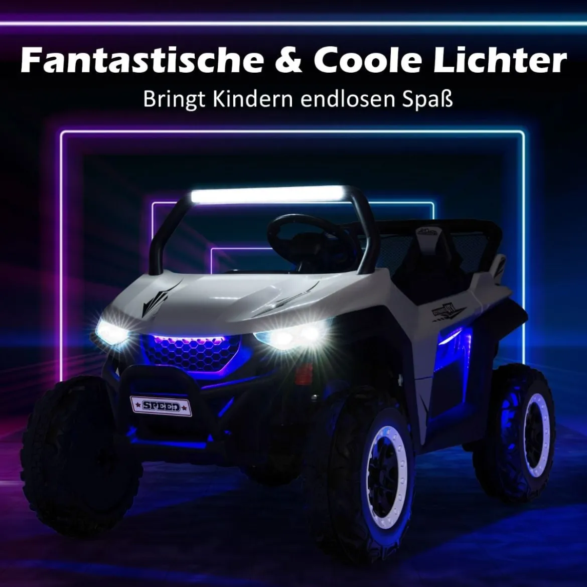 2 Sitzer Kinderauto mit 2,4G Fernbedienung 12V Kinder UTV mit Musik und Scheinwerfer 118 x 74 x 71 cm