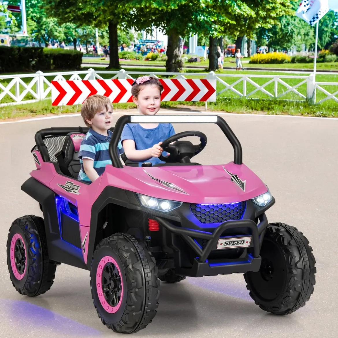 2 Sitzer Kinderauto mit 2,4G Fernbedienung 12V Kinder UTV mit Musik und Scheinwerfer 118 x 74 x 71 cm