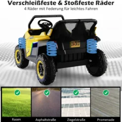 2 Sitzer Kinderauto mit 2,4G Fernbedienung 12V Kinder UTV mit Musik und Scheinwerfer 118 x 74 x 71 cm