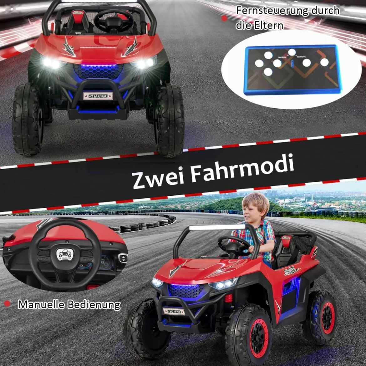 2 Sitzer Kinderauto mit 2,4G Fernbedienung 12V Kinder UTV mit Musik und Scheinwerfer 118 x 74 x 71 cm