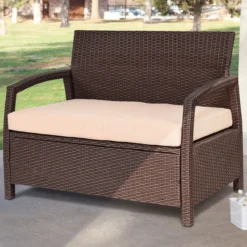 2-Sitzer Rattan Gartenbank Outdoor Lounge Sitzbank Braun 108 x 64 x 84 cm