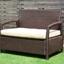 2-Sitzer Rattan Gartenbank Outdoor Lounge Sitzbank Braun 108 x 64 x 84 cm