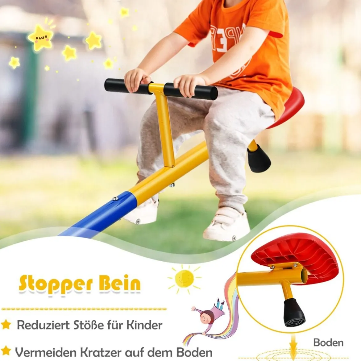 2 Sitzer Schaukelwippe Kinderwippe Metall Karussellwippe Schwenkbare Wippe 182 x 29 x 86 cm Bunt