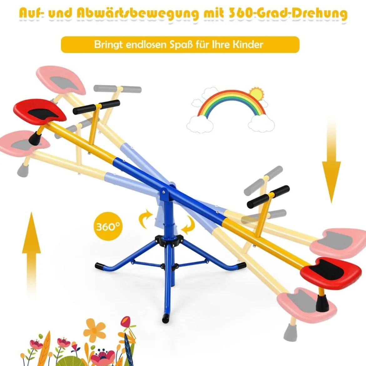 2 Sitzer Schaukelwippe Kinderwippe Metall Karussellwippe Schwenkbare Wippe 182 x 29 x 86 cm Bunt