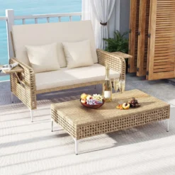 2-Sitzer-Schlafsofa Tagesbett mit Stauraum-Ottomane verstellbare Rückenlehne Beige