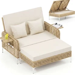 2-Sitzer-Schlafsofa Tagesbett mit Stauraum-Ottomane verstellbare Rückenlehne Beige