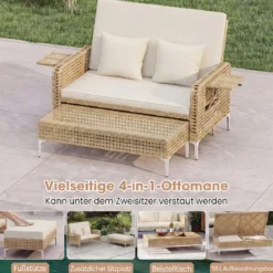 2-Sitzer-Schlafsofa Tagesbett mit Stauraum-Ottomane verstellbare Rückenlehne Beige