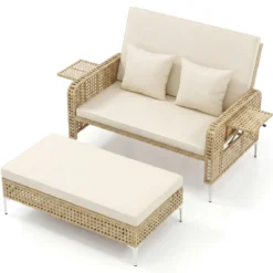 2-Sitzer-Schlafsofa Tagesbett mit Stauraum-Ottomane verstellbare Rückenlehne Beige