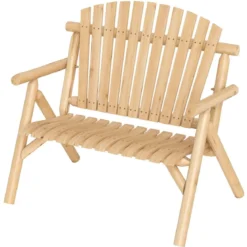 2-Sitzer Sitzbank mit Armlehnen Holz Gartenbank bis 300 kg Belastbar Balkonbank Natur