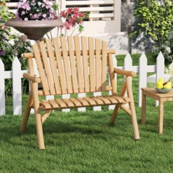 2-Sitzer Sitzbank mit Armlehnen Holz Gartenbank bis 300 kg Belastbar Balkonbank Natur