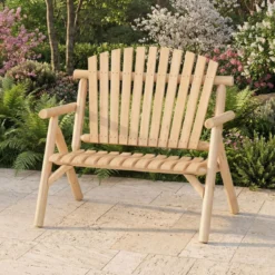 2-Sitzer Sitzbank mit Armlehnen Holz Gartenbank bis 300 kg Belastbar Balkonbank Natur