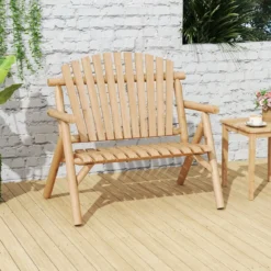 2-Sitzer Sitzbank mit Armlehnen Holz Gartenbank bis 300 kg Belastbar Balkonbank Natur