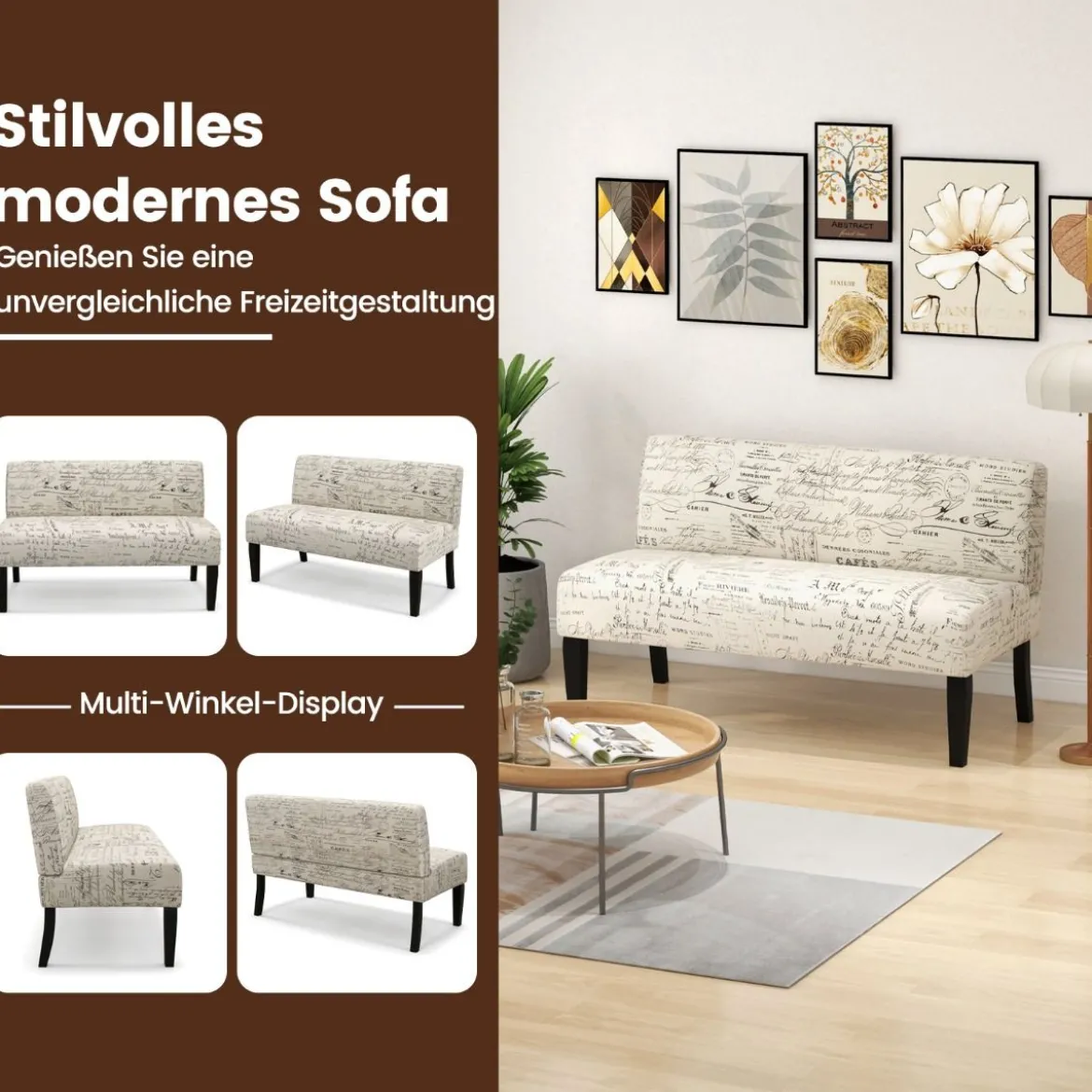 2-Sitzer Stoffsofa klein Couch mit Holzbeine Loungesofa gepolstertes Doppelsofa Sitzmöbel 121 x 66 x 78 cm Beige