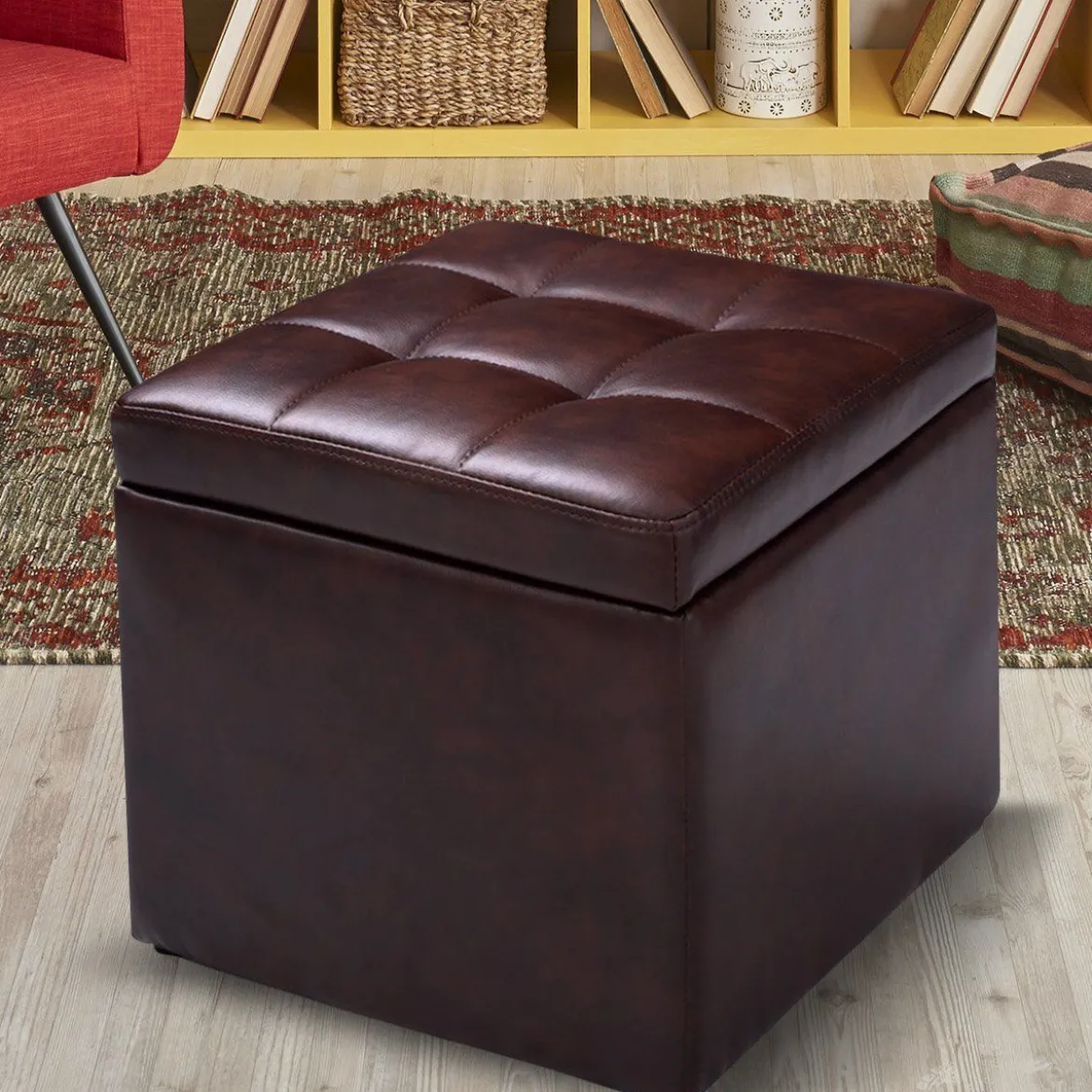 Sitzhocker aus Kunstleder mit Stauraum 300 Kg Traglast Polstersitz Lederhocker