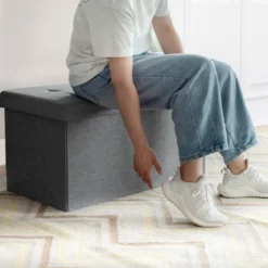 Sitzhocker mit Stauraum Klappbare Sitzbank Schuhbank mit Gepolsterter Sitzfläche Sitztruhe Hellgrau