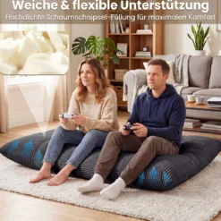 Sitzsack aus Cordstoff Riesiger Bean Bag mit Abnehmbarem Bezug 194 x 139 x 19 cm Dunkelgrau