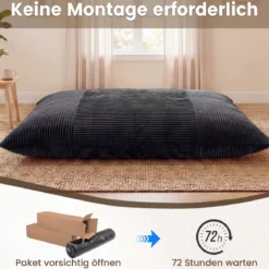 Sitzsack aus Cordstoff Riesiger Bean Bag mit Abnehmbarem Bezug 194 x 139 x 19 cm Dunkelgrau