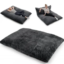 Sitzsack aus Cordstoff Riesiger Bean Bag mit Abnehmbarem Bezug 194 x 139 x 19 cm Dunkelgrau