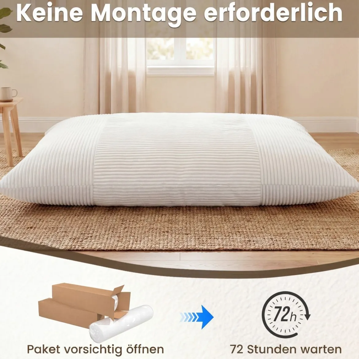 Sitzsack aus Cordstoff Riesiger Bean Bag mit Abnehmbarem Bezug 194 x 139 x 19 cm Beige
