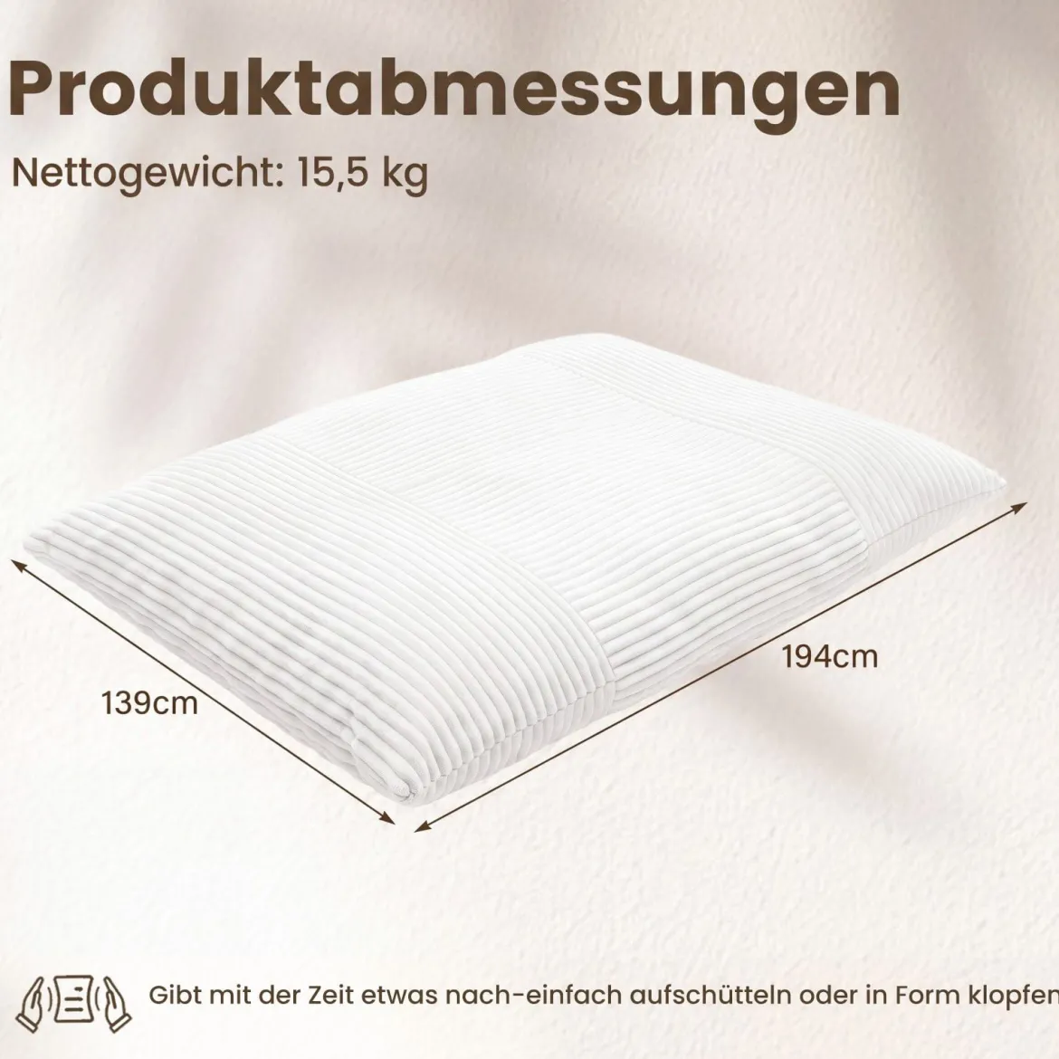 Sitzsack aus Cordstoff Riesiger Bean Bag mit Abnehmbarem Bezug 194 x 139 x 19 cm Beige