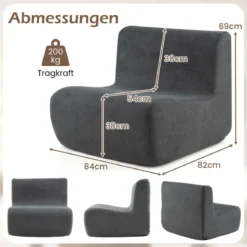 Sitzsack bequemer Bodensofa Stuhl mit weichem Samt & ergonomischer Unterstützung komfortabler Einzel-Lesesessel Grau