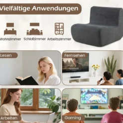 Sitzsack bequemer Bodensofa Stuhl mit weichem Samt & ergonomischer Unterstützung komfortabler Einzel-Lesesessel Grau