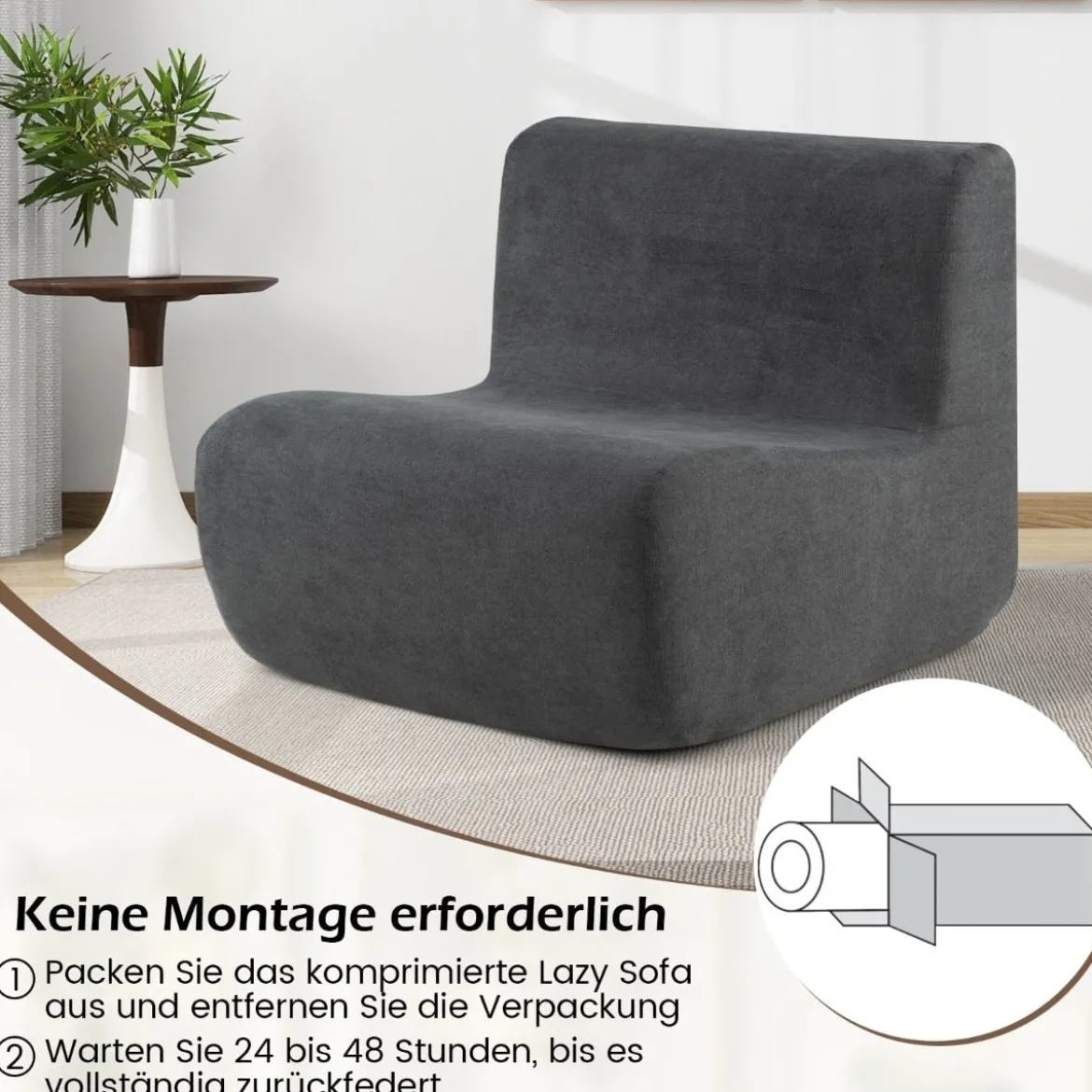 Sitzsack bequemer Bodensofa Stuhl mit weichem Samt & ergonomischer Unterstützung komfortabler Einzel-Lesesessel Grau