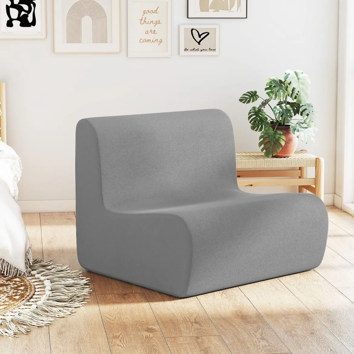 Sitzsack bequemer Bodensofa Stuhl mit weichem Samt & ergonomischer Unterstützung komfortabler Einzel-Lesesessel Grau