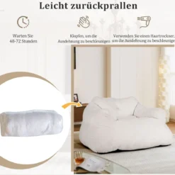 Sitzsack Sessel Bodensessel mit Samtbezug & rutschfestem Boden gepolstertes Bodensofa für Wohnzimmer 124 x 110 x 68 cm Beige