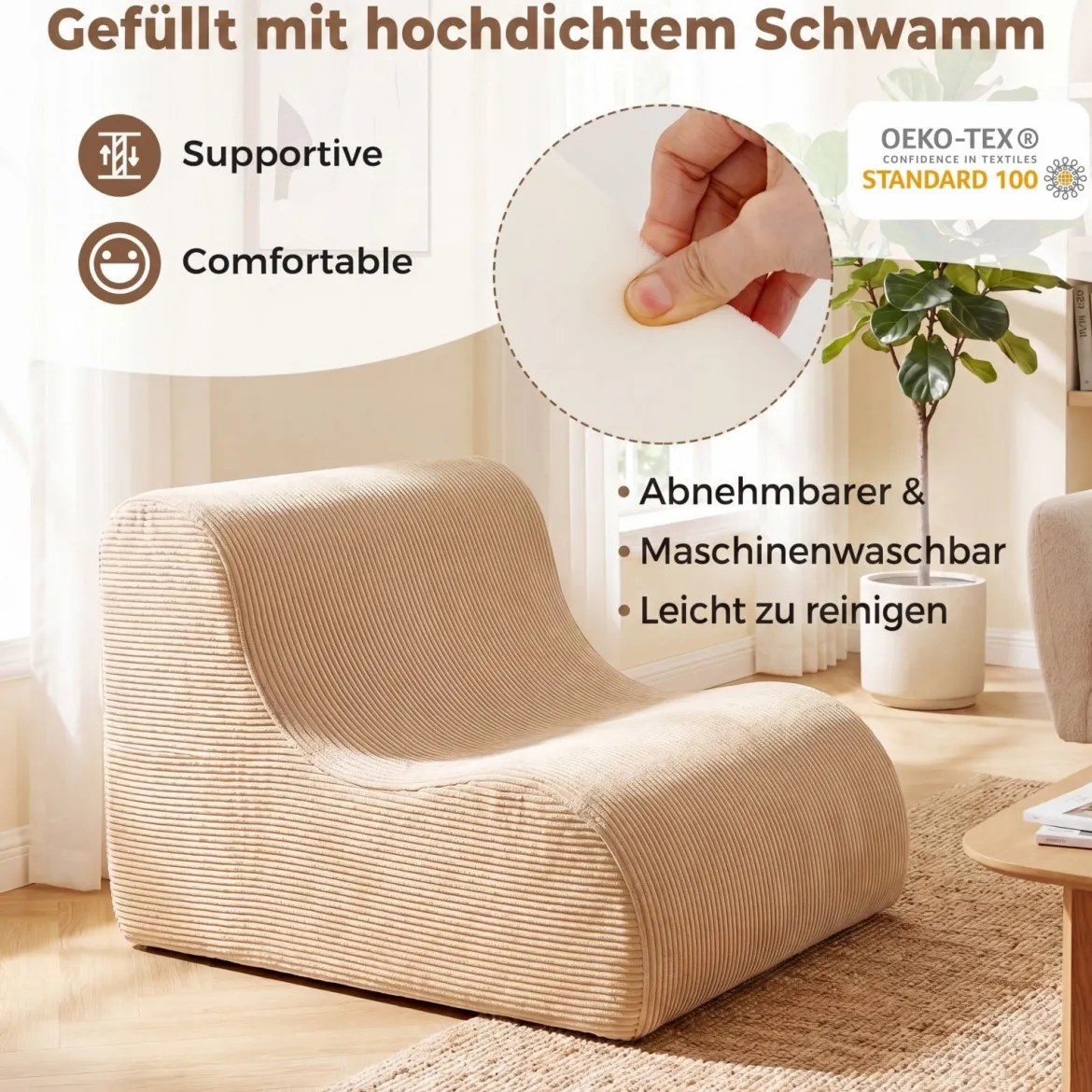Sitzsack Sessel Geschwungenes Liegesofa Bequemer Sitzsackstuhl mit Bezug