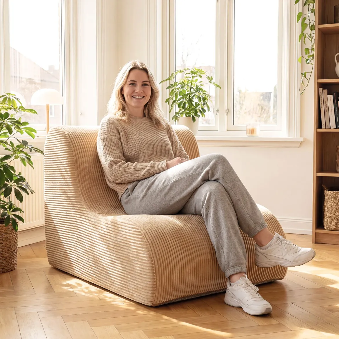 Sitzsack Sessel Geschwungenes Liegesofa Bequemer Sitzsackstuhl mit Bezug
