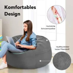 Sitzsack Sitzbag mit weicher Füllung Bean Bag sitzkissen Bodenkissen Bodenstuhl Ø 92 x 62 cm Grau