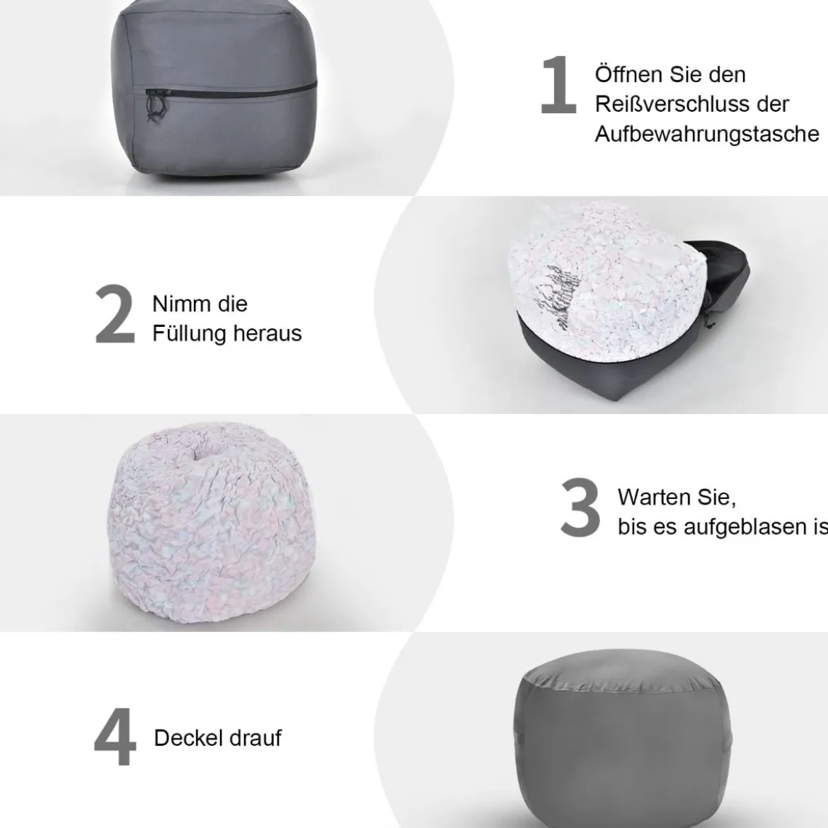 Sitzsack Sitzbag mit weicher Füllung Bean Bag sitzkissen Bodenkissen Bodenstuhl Ø 92 x 62 cm Grau