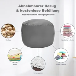Sitzsack Sitzbag mit weicher Füllung Bean Bag sitzkissen Bodenkissen Bodenstuhl Ø 92 x 62 cm Grau