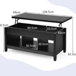 Sofatisch mit Hebeplatte Stauraum & 3 Offene Regale Höhenverstellbar 104,5 x 49 x 48-62,5 cm