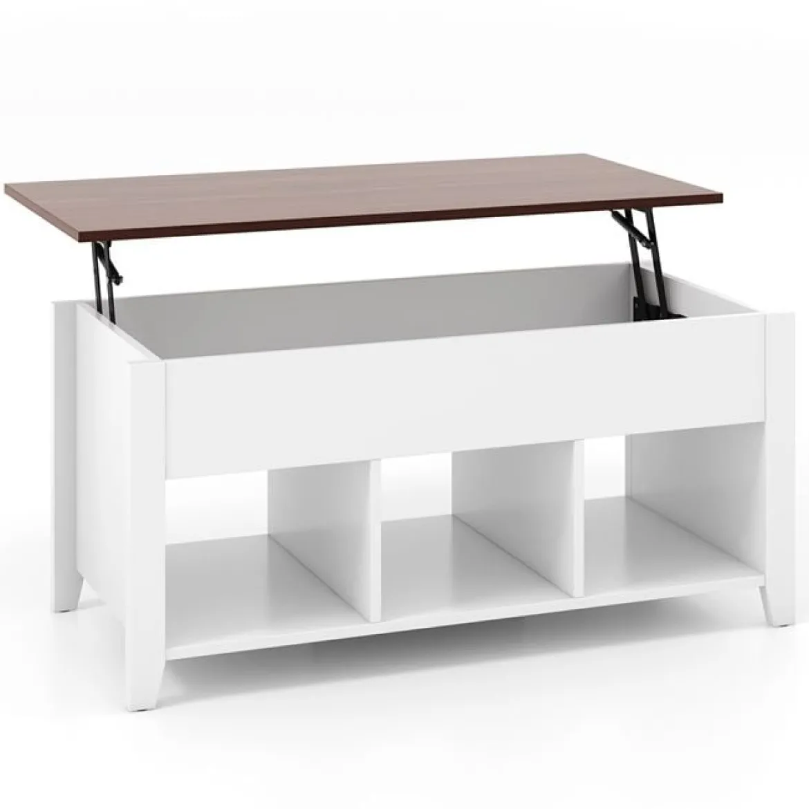 Sofatisch mit Hebeplatte Stauraum & 3 Offene Regale Höhenverstellbar 104,5 x 49 x 48-62,5 cm