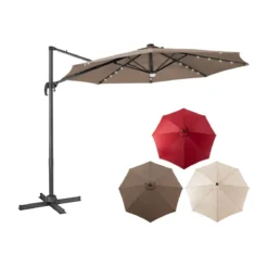 Solarbetriebener Schirm mit 28 LED-Lichtern & 3 Neigungseinstellungen Ø300 x 253 cm Braun
