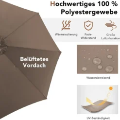 Solarbetriebener Schirm mit 28 LED-Lichtern & 3 Neigungseinstellungen Ø300 x 253 cm Braun